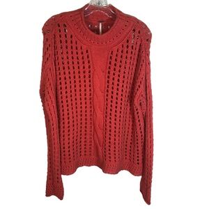 Free people open knit sweater women S orange cable knit long sleeve oversized