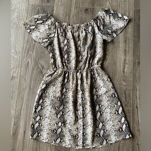 3/$15 streetwear society snake print flowy off shoulder mini dress decor buttons