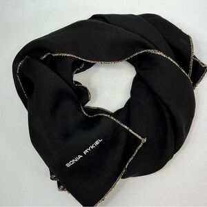 Sonia Rykiel Black with Metallic Gold Edge Detail Rectangle Scarf