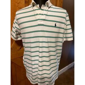 Polo by Ralph Lauren Men's Large Polo Shirt White Green Navy Striped GUC