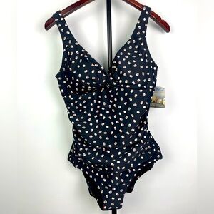 Seekers Australia Black Shaping Tan White Polka Dot One Piece Bathing Suit