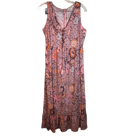 Madewell dress women 4 floral maxi Lace-Up Ruffle hem sleeveless back zipper - Picture 1 of 12