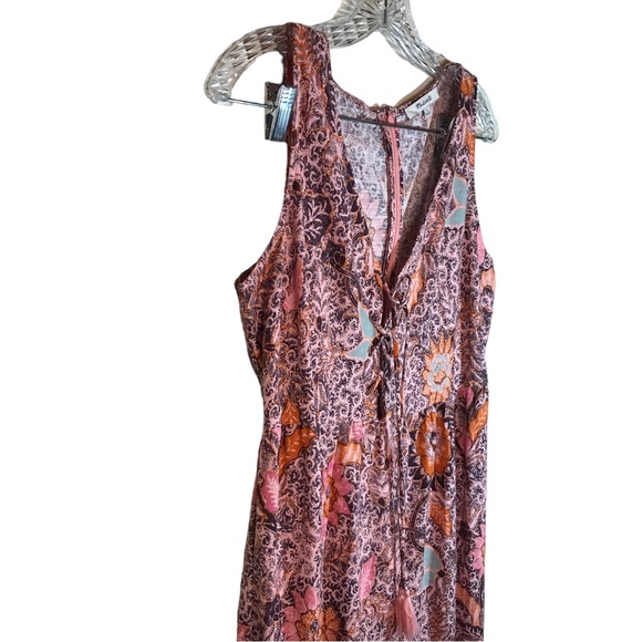 Madewell dress women 4 floral maxi Lace-Up Ruffle hem sleeveless back zipper - Picture 6 of 12