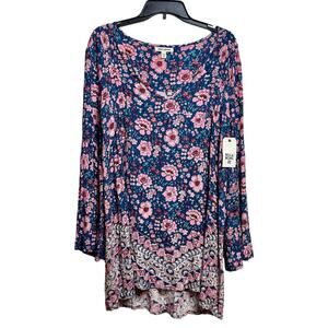 Billabong Womens Basking Sun Tunic Sundress Size Small Indigo Pink Floral Print