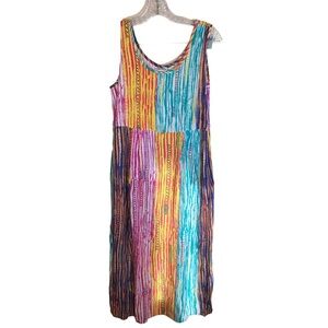 Jams world dress women S midi striped rainbow tank sleeveless pockets back slit