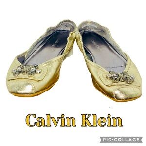 Calvin Klein Suri Gold Jeweled Flats Size 6