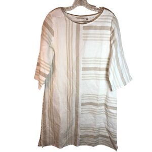 Soft Surroundings dress Women’s S Calypso Breeze tan cream striped Linen Cotton