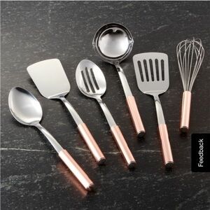 Set of 6 Crate and Barrel Metal & Copper Handled Utensils