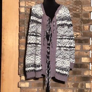 American Rag cardigan gray western fringed M