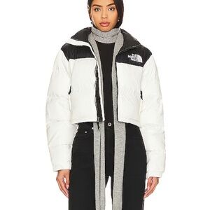 The North Face Nuptse Short Jacket in Gardenia White & TNF Black