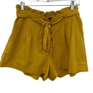 NWT American Eagle Mustard Yellow Linen High Waisted Shorts Size Large