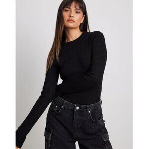 NA-KD Ribbed Knitted Round Neck Sweater In Black, S