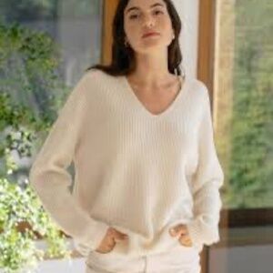 Jenni Kayne Cashmere Wool Cabin Sweater Ivory S