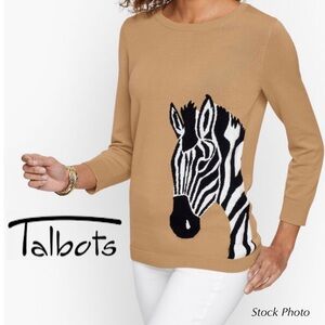 TALBOTS Zebra Crewneck Sweater 3/4 Sleeves NWT (XSP)