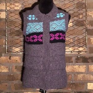 Free People sweater fair isle vest geometric snap button gray teal prpl black S