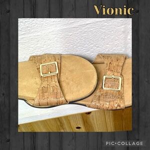 Vionic Santo Leather Cork Buckle Slide Sandals Size 7