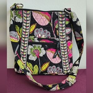 Vera Bradley "Moon Blooms" Crossbody Messenger Bag Black Floral Adjustable Strap