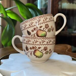 Vintage Johnson Bros Fruit Sampler Duo of Cups Staffordshire Old Granite England