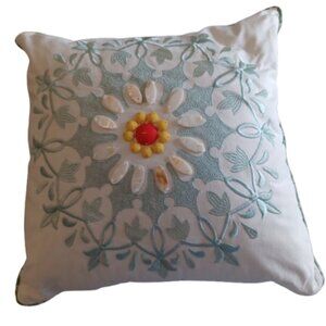 Accent Pillow Blue embroidery with yellow beading 15" by 16"