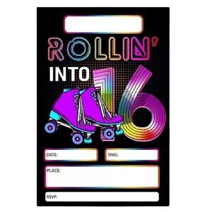 16th Birthday Party Invitation 20 Cards With Envelopes - Rollin Into 16 4” x 6”