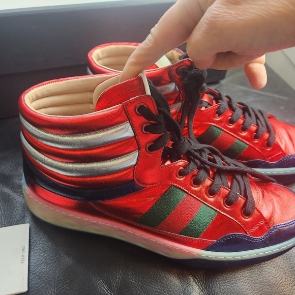 GUCCI High Top red metallic sneakers size 8.5 BNWB - Picture 8 of 8