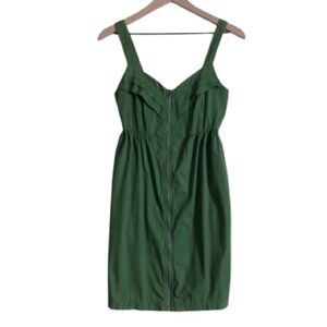 BEBOP COTTON BLEND GREEN MINI MIDI VNECK ZIPPER FRONT DRESS