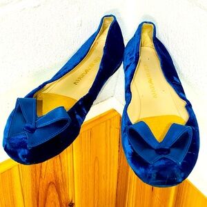 Emporio Armani Navy Blue Velvet Flat with a Bow Made in Italy Size 36 or…