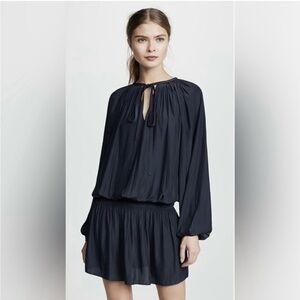 Ramy Brook Winslow Pleated Gathered Smocked Waist Black Mini Dress