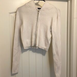 Brandy Melville Cropped Ribbed Zip up Hoodie Sweatshirt