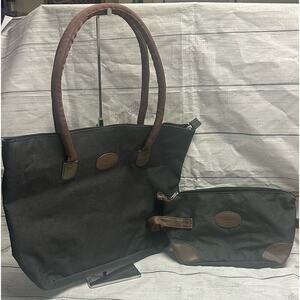 Bella Russo Charcoal Gray Weekender Canvas Bag Tote & Cosmetic Bag