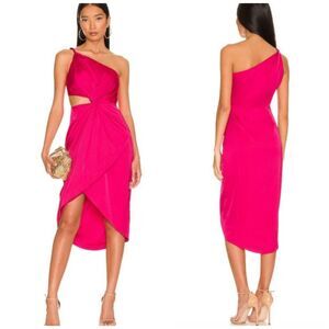 AMUR Deena One Shoulder Cut Out Hot Pink Satin Cocktail Dress $495 Sz 4