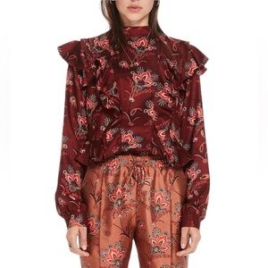 Scotch & Soda Floral Ruffle Front Long Sleeve Blouse