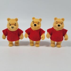 VTG Disney Pooh's Friendly Places Pooh With Red Shirt Flocked Mini Figure Lot‎