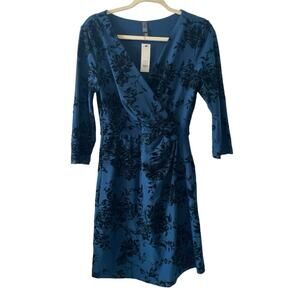 NWT Alya Francesca’s Dress Size Medium Blue Black Velvet Floral