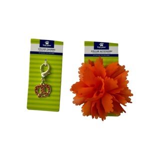 Orange Material Flower and Pretzel Metal Charm Dog Collar Accessory