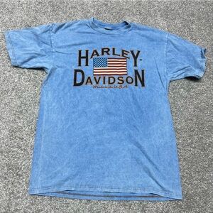 Vtg Harley Davidson Shirt Mens Large Blue Acid Wash Michigan Flag 90s 1998 Bike