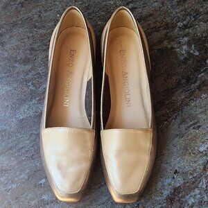 Enzo Angiolini Gold/Tan Leather Loafers Size 6.5M