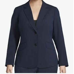 Anne Klein Size 16 Seersucker Texture Striped Blazer Navy Black