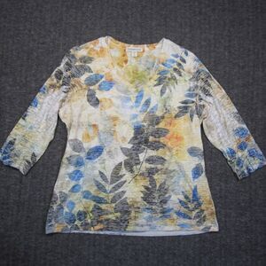 Coldwater Creek Tunic Shirt Women Large 14 Sheer 3/4 Sleeve Watercolor Artsy USA