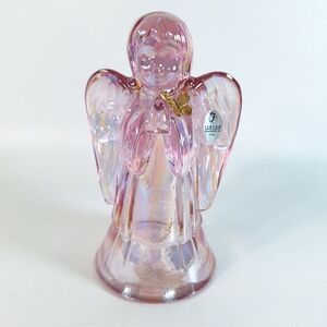 Fenton Art Glass Rose Pink Carnival Heavenly Angel Gold Tone Metal Butterfly