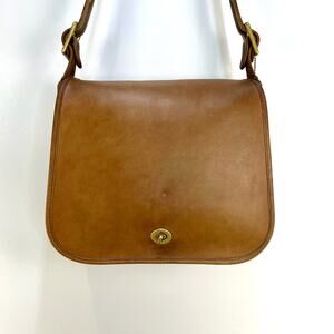 Vintage 80s Coach Stewardess Bag Tan Leather Handbag 9525 Purse Crossbody