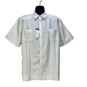 Cubavera Short Sleeve Button Up Shirt White Woven Top Striped Guayabera