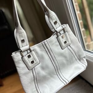 Tignanello Genuine Leather White Rolled Handles Shoulder Bag Purse