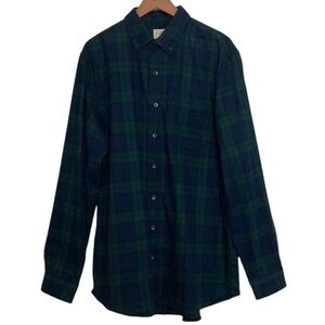 LL Bean Scotch Plaid Shirt Mens Large Tall Blue Green Tartan Flannel Long Sleeve