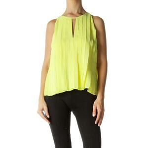 J. Crew Yellow Keyhole Pleated Chiffon Sleeveless Blouse Women's 0 preppy