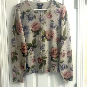 Lord & Taylor Cashmere Charming Floral Cardigan in Delicate Shades. EUC