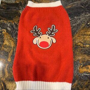 𝅺DOG top paw red sweater with reindeer size large