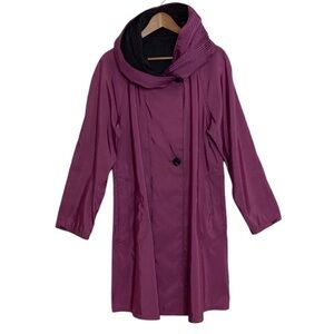 MycraPac Jacket Womens 6 8 Purple Black Reversible Cowl Hooded Rain Coat Relaxed