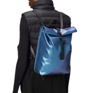 RAINS NWT Laser Blue Rolltop Rucksack Mini W3 Backpack OS #13330 Adjustable