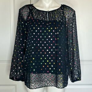 J. Crew Navy Clip Dot Rainbow Chiffon Blouse S